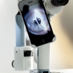 Adaptador para Iphone a un ocular de lampara de Hendidura tipo Haag-249