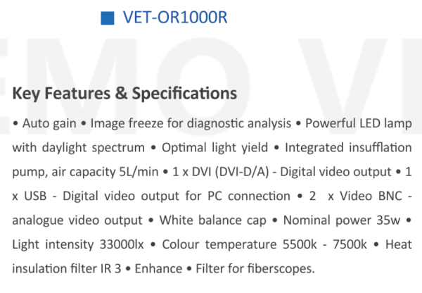VET-OR120R Video Procesador digital HD VETERINARIO con fuente de luz integrada y conector OTV para endo camara opcional Aohua 110V.-3068