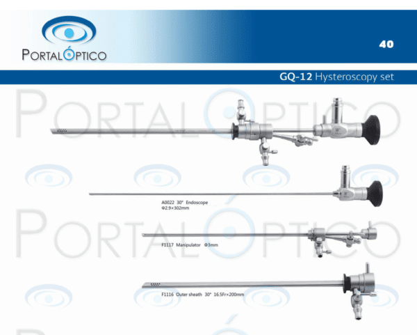 GQ-12 Set de Histeroscopio tipo BETTOCCHI diagnostica y quirurgica con lente de 2.9 mm, con camisas instrumentos puente inyterno para pinzas flexibles -0