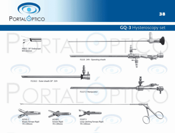 GQ3 Set de Histeroscopia quirurgica con lente de 4.0 mm, camisa Diagnostica y camisa quirurgica rotatoria con puente y pinzas e instrumentos flexible-0
