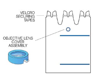MD3 110-160 Funda esteril para Microscopio Zeiss MD con 3 puertos de visualización, de un solo uso. Cubierta de lente de objetivo extraíble de 65 mm. 1.35 x 1.6 m. Caja / 10-0